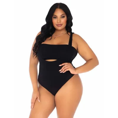 2 Pc Bandeau and Suspender Bodysuit 1x 2x Black