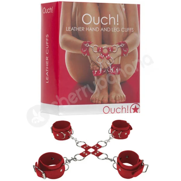 Ouch Red Leather Hand And Leg Cuffs