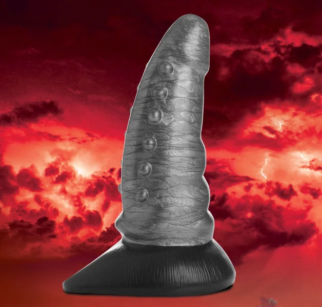 Cc Beastly Tapered Bumpy Silicone Dildo - Silver