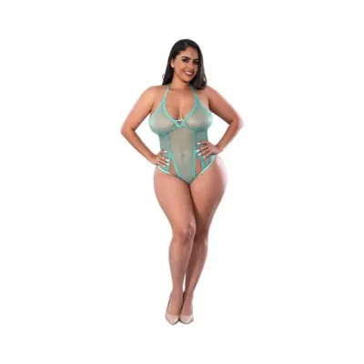 Women s Lingerie Magic Silk Soft Petals Cut Out Teddy With Snap Crotch Aqua Queen Size