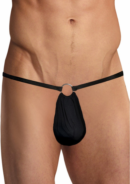 G-String w/Front Ring - Black - Men Wearing Lingerie