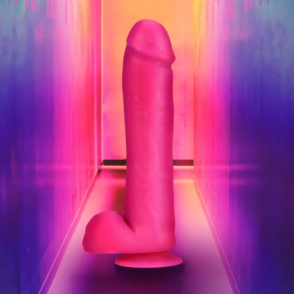 Neo Elite - 11-inch Silicone Dual-density Cock With Balls - Neon Pink