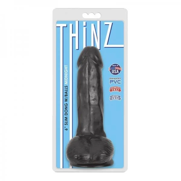 6 Inch Slim Dildo With Balls - Black — image 4 of 4