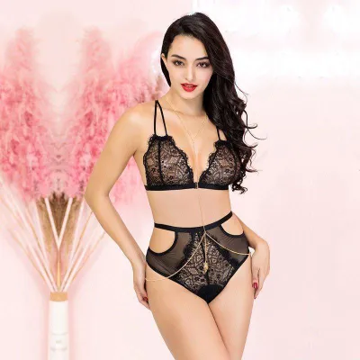 High Waisted Black Lace Bra Set XS M