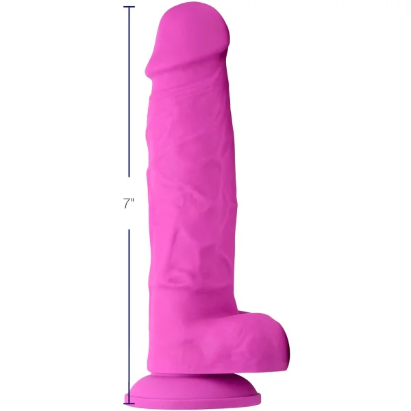 Strap U Power Pecker 7" Silicone Suction Cup Dildo With Balls - Pink