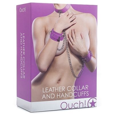 Leather Collar and Handcuffs Purple