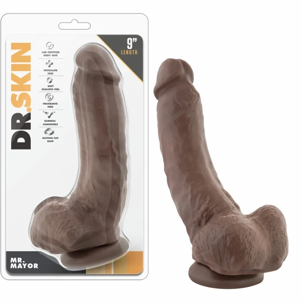 Dr. Skin Mr. Mayor Realistic Dildo With Balls & Suction Cup by Blush - Chocolate