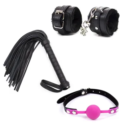 Master Cuffs Pleasure Me Flogger Ball Gag Combo Kit