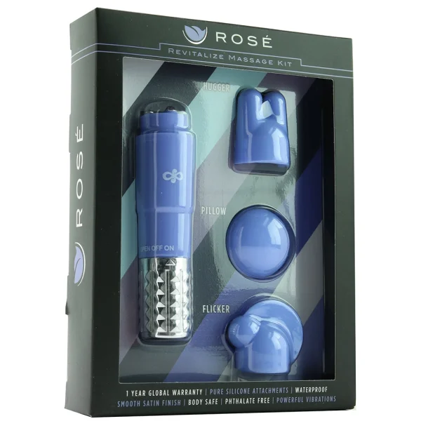 Rose Revitalize Vibrating Bullet Massage Kit With 3 Silicone Attachments By Blush - Periwinkle