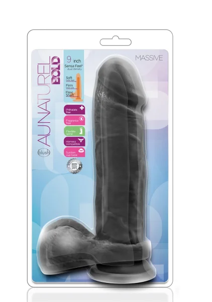 Au Naturel Bold Massive 9 Inch Sensa Feel Dual Density Dildo By Blush - Black