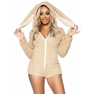 Leg Avenue Cuddle Bunny Ultra Soft Zip Up Teddy Romper Three Sizes Available