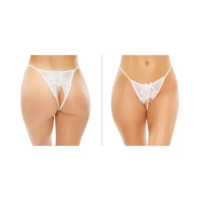 Calla Crotchless Lace Pearl Panty Light Pink L xl
