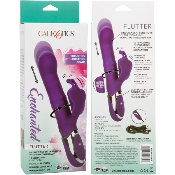 Enchanted Flutter Rechargeable Dual Stimulation Silicone Vibrator With Thrusting Tip & Rotating Beads By CalExotics