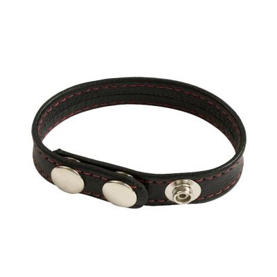 Reds Black Leather Cock Strap 3 Snap Black red