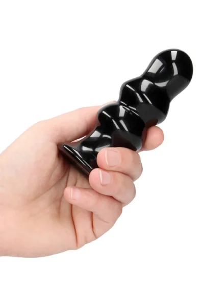 Shots Ribbly - 4.33" Handblown Glass Vibrating Anal Plug with Suction Cup & Remote Control