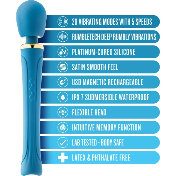 Dianna Rechargeable Waterproof Silicone Wand Style Vibrator By Blush - Teal