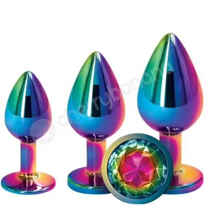 Rear Assets Rainbow Metal With Round Gem Anal Trainer Kit