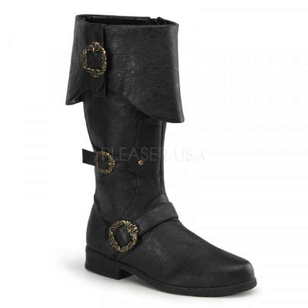 CARRIBEAN-299 - Cuffed Knee Boot W/ Octopus Buckles & Inner Side Zip