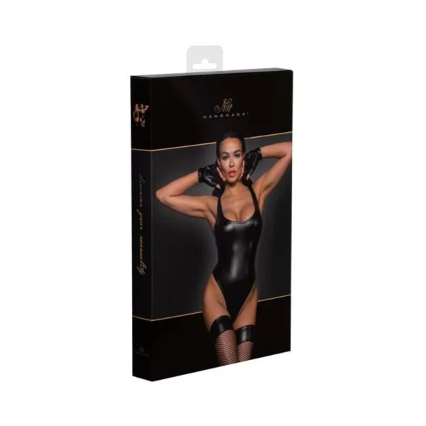 Noir Handmade Powerwetlook Bodysuit With High-cut Bottom Hem M