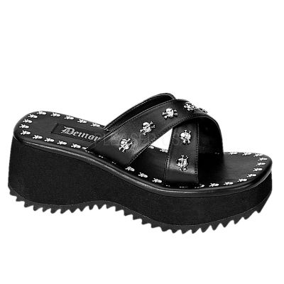 2 1 2 inches Skull Print Studs Blk Pu Sandal