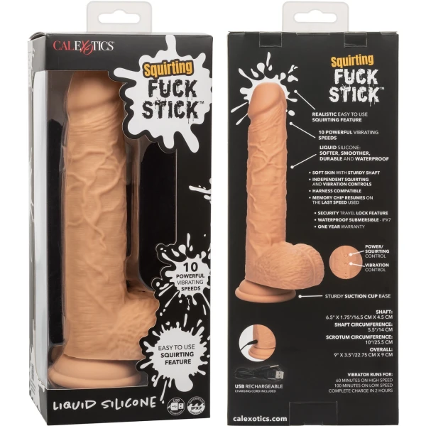 Squirting Fuck Stick 9" Vibrating Realistic Silicone Suction Cup Dildo By CalExotics - Vanilla