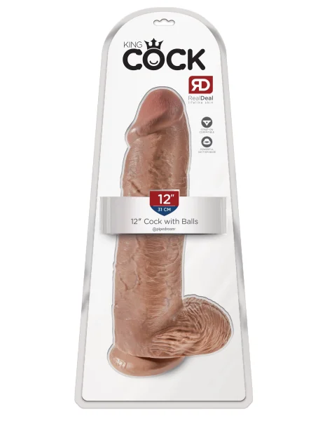 King Cock 12" Cock With Balls - Tan