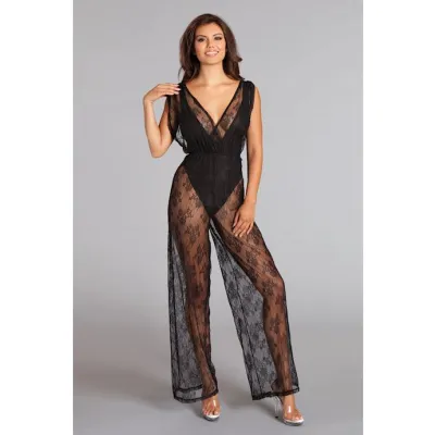 Groaned Jump Lace Overlay Jumpsuit And Bodysuit