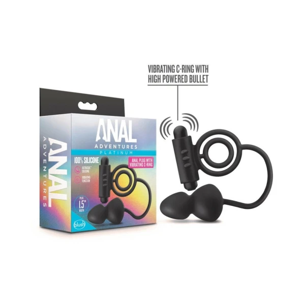 Blush Anal Adventures Platinum Silicone Anal Plug With Vibrating C Ring - Black