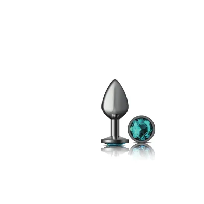 Cheeky Charms Gunmetal Metal Butt Plug Round Teal Medium