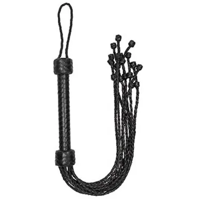 Short Leather Braided Flogger Black Black