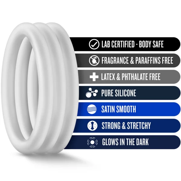 Performance VS3 Pure Premium Large Silicone Cock Rings By Blush Novelties - Glow-In-The-Dark White