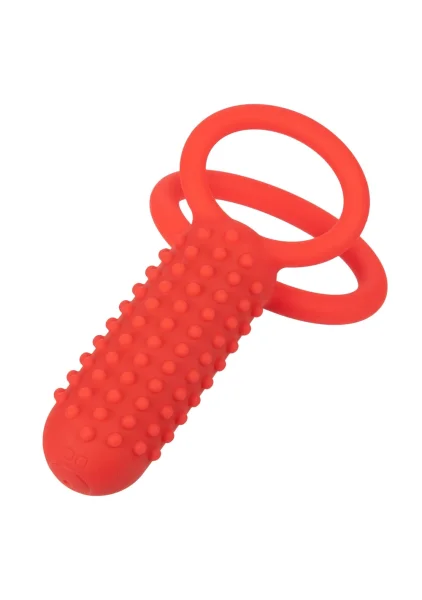 Silicone Rechargeable Vertical Dual Enhancer Vibrating Cock Ring By CalExotics - Red