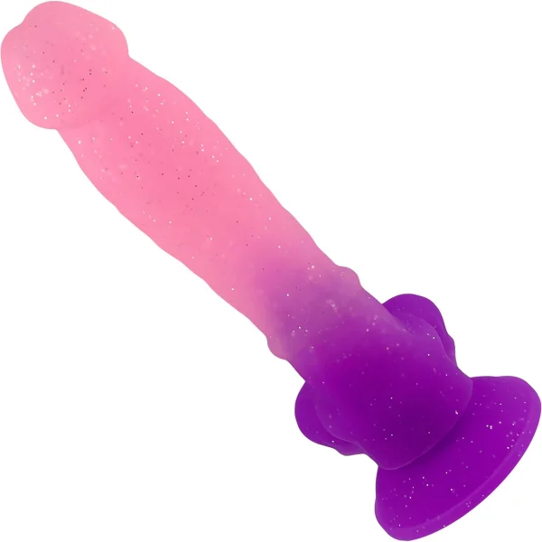 Cotton Candy Sugar Crush 7" Silicone Suction Cup Dildo With Balls - Pink & Purple