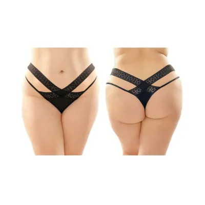 Daphne Microfiber Brazilian cut Panty With Criss cross Lace Waistband 6 pack Q s Black