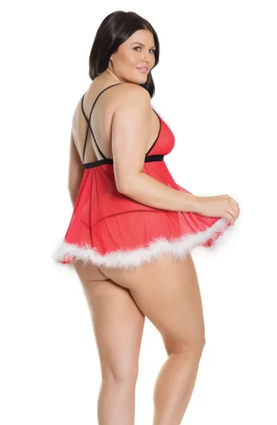 Santa Baby Mesh & Marabou Baby Doll
