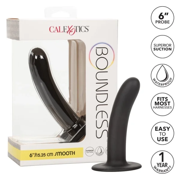 Boundless 6" Smooth Silicone Suction Cup Dildo By CalExotics - Black