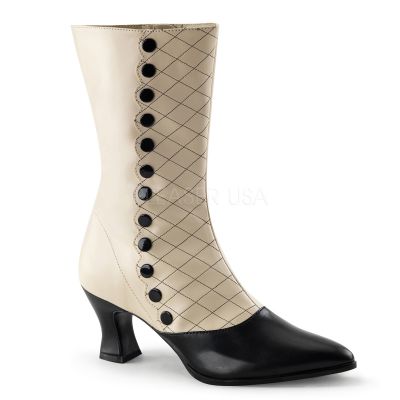 2 3 4 inches HeelSpectator Mid Calf Boot w Faux Button Side