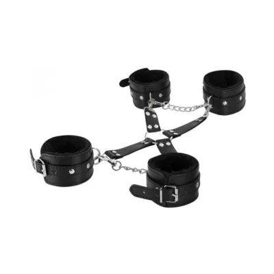 Restraints Male Power Leather All 4 s Fuzzy Cuff Set Black