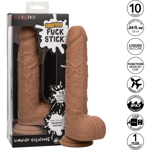 Squirting Fuck Stick 9" Vibrating Realistic Silicone Suction Cup Dildo By CalExotics - Caramel