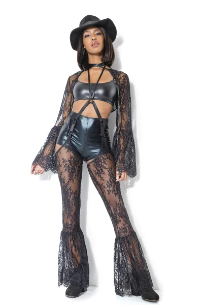 Wet Look & Lace Bell Bottom Chaps