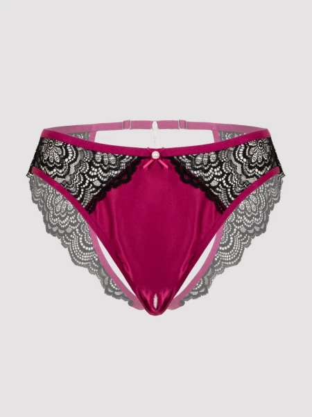 Lovehoney Satin Romance Black Open-Back Pearl Crotchless Knickers