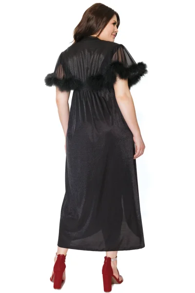 Black Sparkle Stretch Mesh Marabou Robe — image 21 of 22