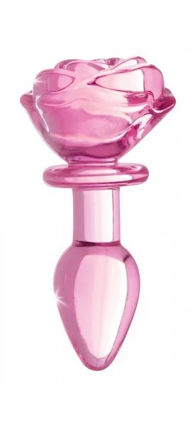 Pink Rose Glass Anal Plug - Small