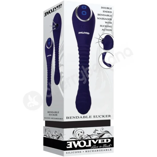 Evolved Bendable Sucker Blue Double Ended Vibrator With Clitoral Air Pressure Stimulation