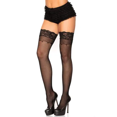 Bow Backseam Fishnet Thigh Highs One Size Black