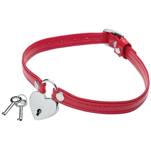 Master Series Heart Lock and Key Leather Choker