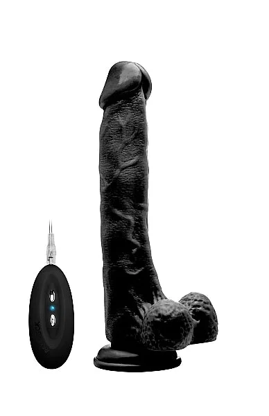 Vibrating Realistic Cock - 10" - With Scrotum - Black