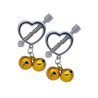 Kink Range Heart Nipple Clamps With Bells Silver
