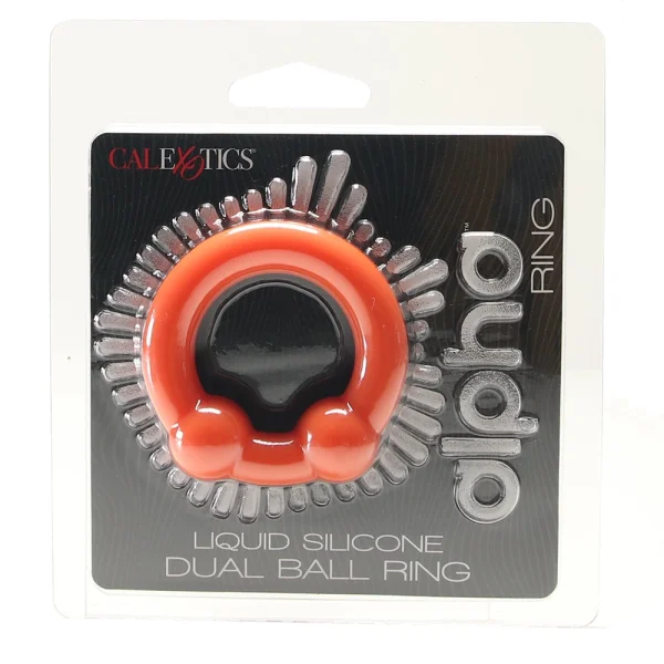 Alpha Liquid Silicone Dual Ball Cock Ring By CalExotics - Orange