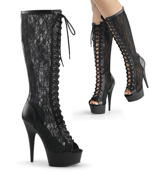 6 inches Heel, 1 3/4 inches PF Peep Toe Knee High Boot, Back Zip